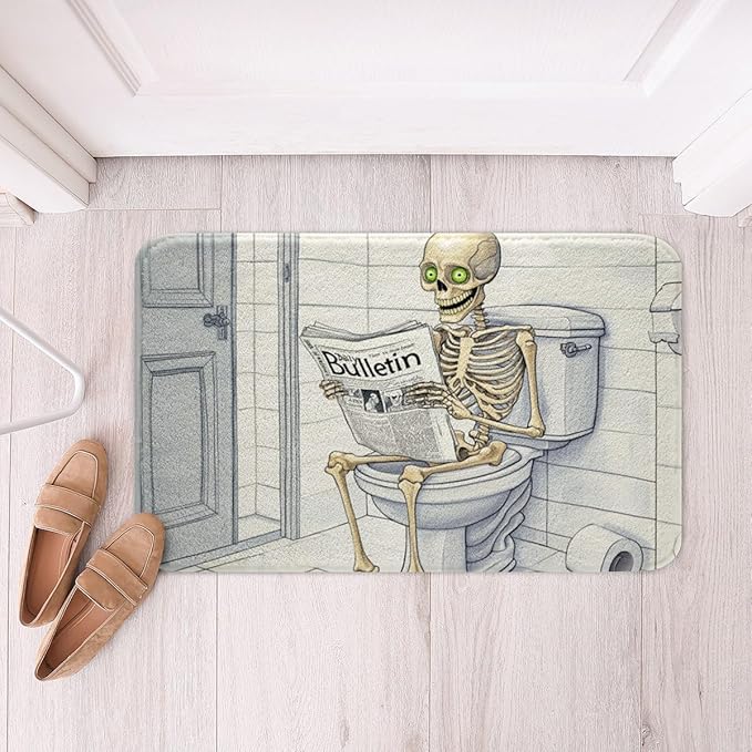 jejeloiu Sugar Skull Bathroom Rugs Microfiber 20"x32" Gothic Skeleton Bath Mats Non-Slip Halloween Themed Bathroom Accessories Bones Floor Doormats White Soft Door Mat - sugar skull toilet mat set