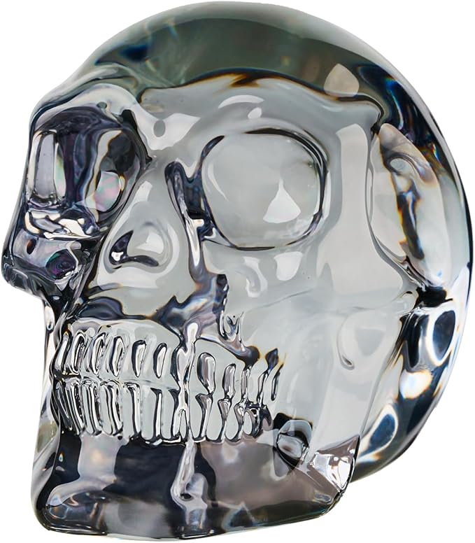 Crystal Skull Christmas Decor Gifts for Men Women with Gift Box, Cool K9 Glass Skull Ornament for Holiday Decor, Art Glass Day of The Dead Skull Paperweights Collectibles Home Decoration(Black) - sugar skull figurine collectible