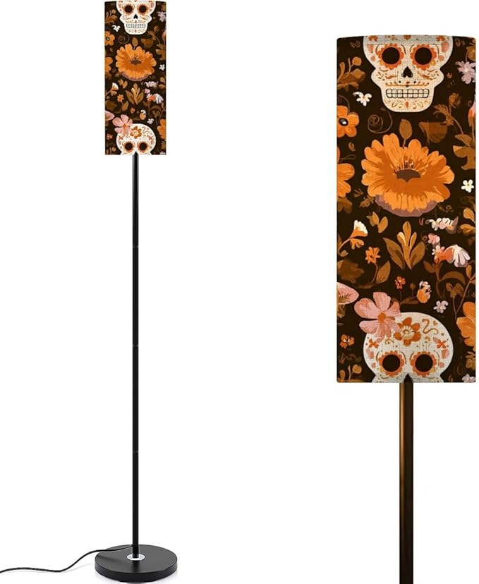 Floor Lamps with Remote Control Hand Drawn Seamless Cute Sugar Skulls Flowers for Fabric Paper Foot Switch Pole Lamps Modern Tall Standing Lamp for Bedroom Living Room 9W Dimmable Bulb Included - sugar skull table lamp