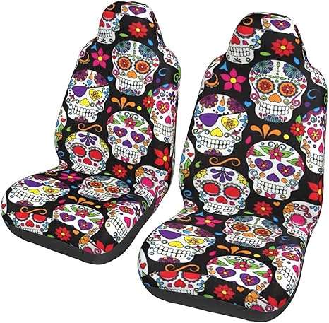 Sugar Skulls Car Seat Covers Protectors Fit for Most Cars Trucks SUV - sugar skull car seat covers set