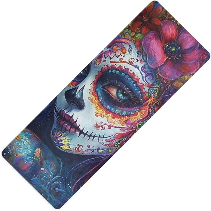 Dia De Los Muertos Mexican Sugar Skull Girl printed washable yoga mat for gym, natural rubber non slip, with Yoga bag cover tapete para ejercicio 71x26 inches - sugar skull yoga mat