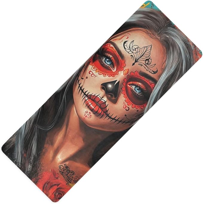 Mexican Sugar Skull Girl printed yoga mats in bulk for outdoor, natural rubber non slip, with Yoga mat cover tapete para ejercicio 71x26 inches - sugar skull yoga mat