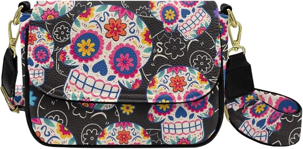 Hawaii Palm Leaf Women Flap Crossbody Purse Butterfly Designer Shoulder Purse Sugar Skull Crossbody Satchel Handbag - sugar skull handbags for sale