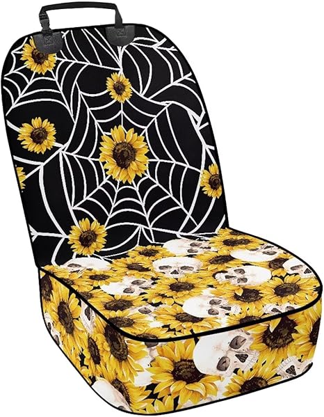 Spider Web Skulls Print Cute Car Seat Cover for Pets SUV Truck Sedan Front Seat Protector for Dogs - sugar skull car pet seat cover