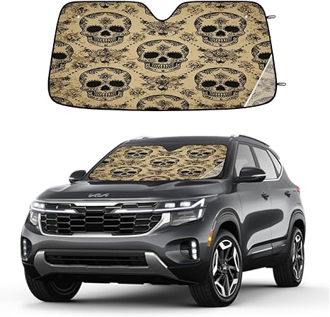 Sugar Skull Car Windshield Sun Shade Vintage Skulls Front Window Sunshade Foldable Reflective Sun Visor for SUV Truck Van Sun Protection Visors Blocks UV Rays - sugar skull car sunshade for windshield