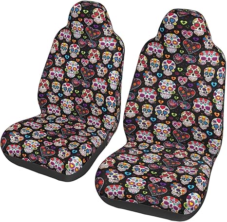 Sugar Skulls Car Seat Covers Protectors Fit for Most Cars Trucks SUV - sugar skull car seat covers set
