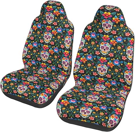 Sugar Skulls Flowers Car Seat Covers Protectors Fit for Most Cars Trucks SUV - sugar skull car pet seat cover
