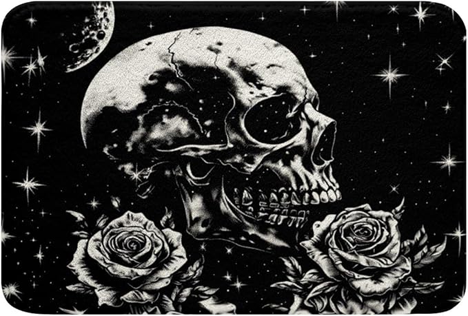 Feelyou Happy Halloween Bathroom Rugs Microfiber 16"x24" Sugar Skull Bath Mats Non-Slip Black Gray Bathroom Accessories Floral Floor Doormats Soft Door Mat - sugar skull floor mat