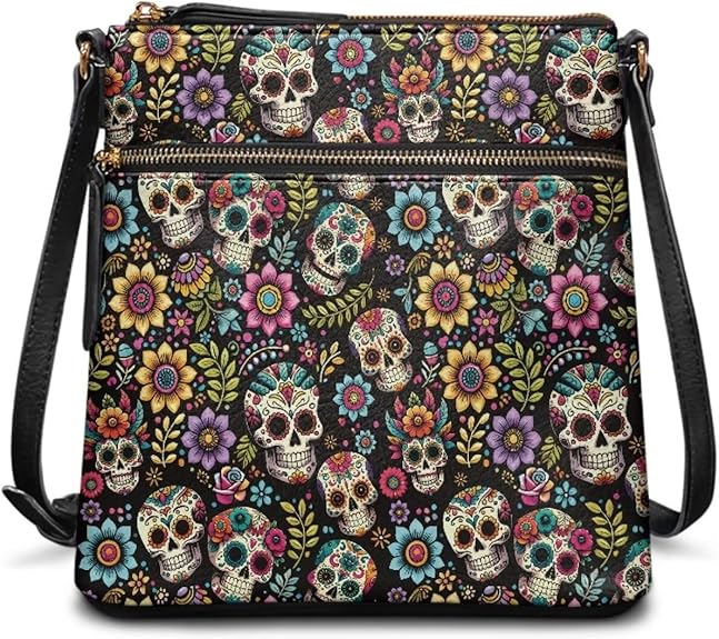 Leather Crossbody Bags for Women Cross Body Purse with Adjustable Strap Lightweight Zipper Handbag Shoulder Bag - sugar skull handbags for sale