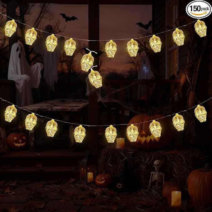 20pcs Halloween Decorations Led Skull String Lights, Battery Powered Skeleton Lights, 10.8ft Halloween Decorations Sugar Skull for Indoor/Outdoor, Pation,Window,Porch,Yard - sugar skull christmas decorations