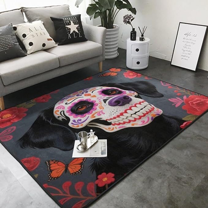 Cozy Memory Foam Area Rug with Non Skid Rubber Backing, Sugar Skull Style Dog Art Exercise Mat Indoor/Outdoor Entryway Area Rug for Dining Room Home Office Home Decor - sugar skull yoga mat