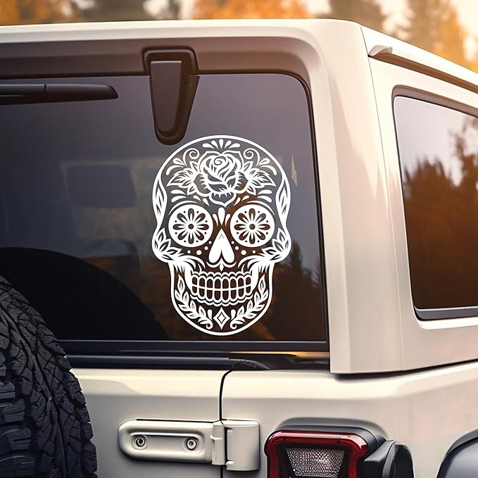 Day of The Dead Car Decal, Sugar Skull Mexico Festival, Skull Illustration Funny Wall Sticker, Car Bumper Decoration Accessories for Car, Trucks, SUV, Window, Wall, Laptop 4.2" x 6" - sugar skull vinyl sticker