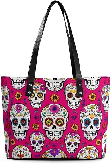 Large Capacity Work Tote Bag Soft Leather Handbag Shoulder Commuter Bag - canvas sugar skull tote bag