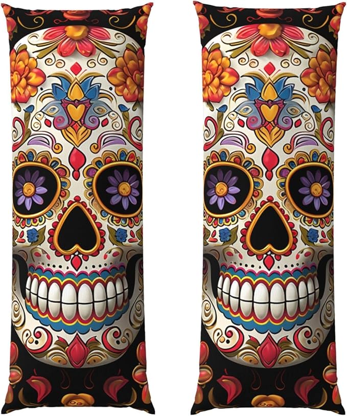 Body Pillow Cover with Zipper Super Soft Cozy Body Pillowcase Sugar Skulls Long Pillow Case Cover Decorative Bed Pillowcase Cushion Pillow Case for Bedroom Couch,20"x54" - sugar skull throw pillow