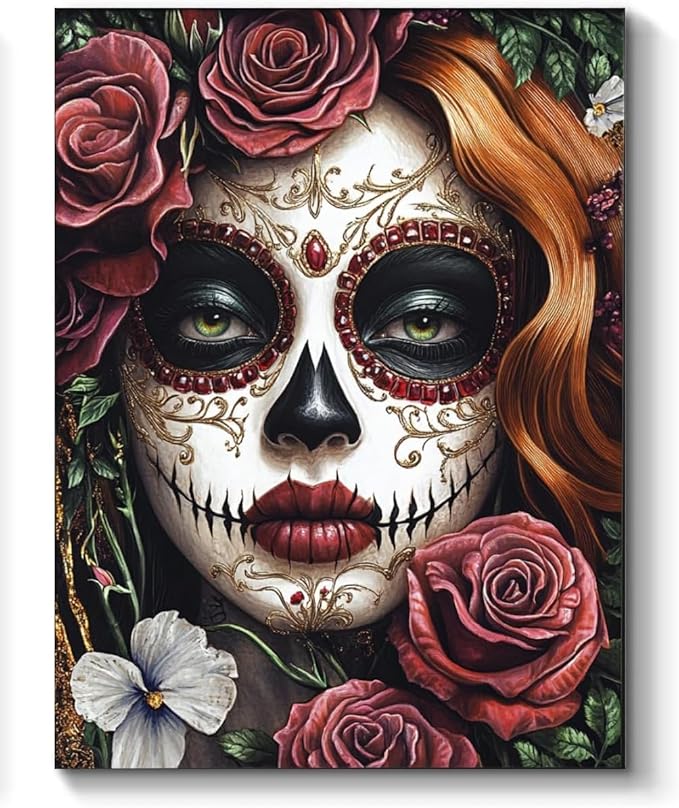 Sugar Skull Women Wall Art Canvas Print Decor Poster Painting for Bedroom Office Bathroom Living Room (Framed, 12x16 inch) 622 - sugar skull poster print