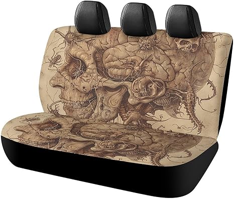 Car Seat Cover Universal Waterproof Skull Head Back Seat Covers Scratchproof Rear Seats Protector Easy to Install Non-Slip Auto Covers for SUV Truck Sedan Van Accessories - sugar skull car pet seat cover