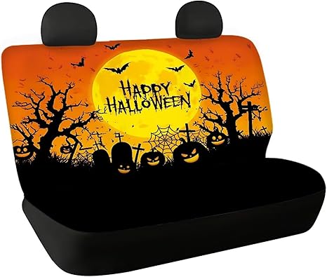 Halloween Graveyard Car Rear Seat Cover,Non-Slip Bird Rear Seat Covers Prevent Pet Dogs Hair Car Back Seat Covers Universal Fit Almost Cars Accessories Interior Universal Fit - sugar skull car pet seat cover
