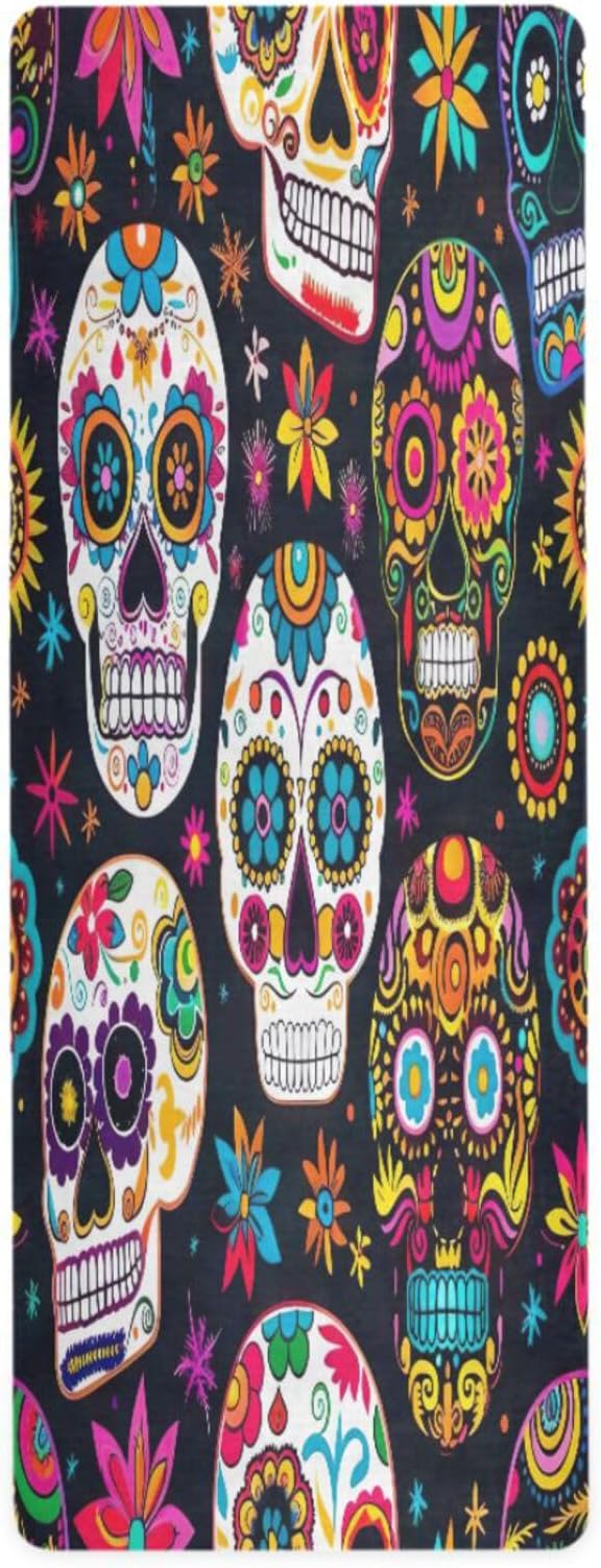Beautiful Sugar Skull Yoga Mat Non-Slip Eco-Friendly Exercise Fitness Mat for Yoga Pilates and Floor Workouts for Women & Men, 71 x 26 in - sugar skull floor mat