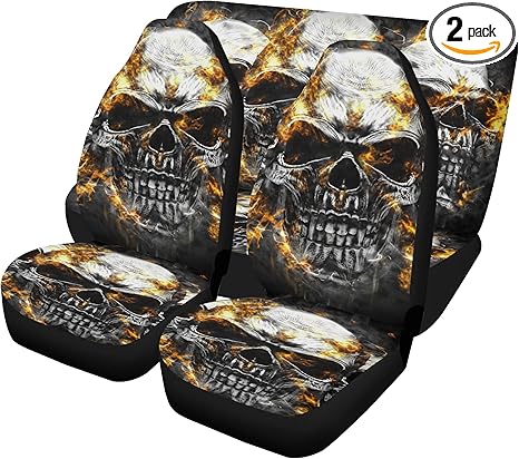 Sugar Skull Car Seat Cover and Mats Bundle – Colorful Day of The Dead Mexican Calaveras Hooded Protector with Floor Rugs for Auto Styling (4pcs Front+Back mats) - sugar skull car floor mats