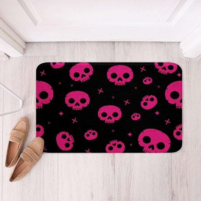 jejeloiu Happy Halloween Bathroom Rugs Sugar Skull Bath Mats Microfiber Skeleton Printing Bathroom Accessories Bones Floor Doormats Non-Slip 16"x24" Soft - sugar skull floor mat