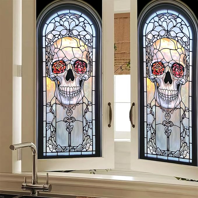 Day of The Dead Window Sticker 18 x 39 Inch Vertical Glass Decal Home Decor Halloween Holiday Sugar Skull Catrina Rose PVC Panel Festival Decoration - sugar skull vinyl sticker