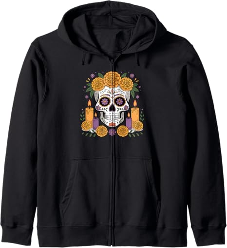 Sugar Skull Marigold Tee Shirts for Day of Dead - sugar skull zip up hoodie mens
