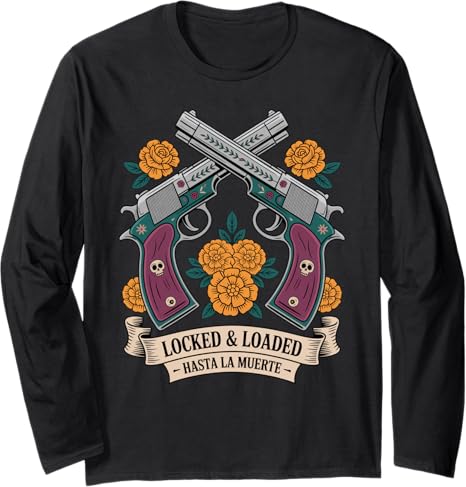 Proud Mexican Dia de los Muertos Gun Outfits - sugar skull long sleeve shirt mens