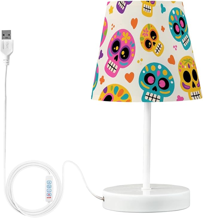 ALAZA Bedside Lamp Skull Skeleton Sugar Yellow Table Lamp for Bedroom Desk Lamp with USB Port LED Nightstand 3 Color Temperatures - sugar skull table lamp