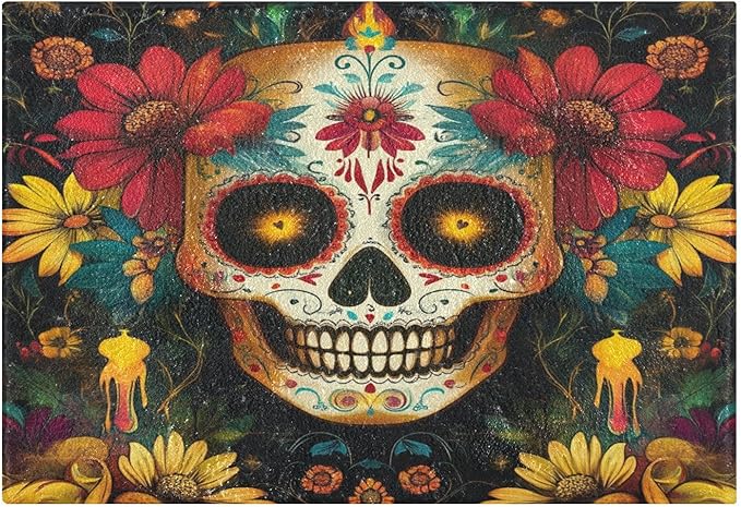 ALAZA Sugar Skull and Flowers Bath Mat Rectangle Non-Slip Absorbent Bathroom Rug Floor Mat for Bathroom Living Room Bedroom,16 x 24 inch - sugar skull floor mat