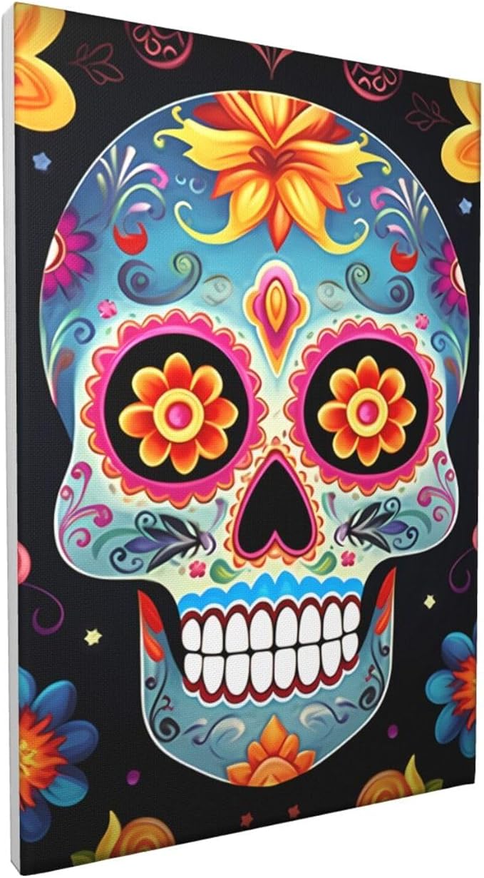 Canvas Wall Art for Living Room 12"x18" Modern Artwork Painting Pictures Hanging Canvas Prints Sugar Skulls Aesthetic Wall Art for Bedroom Bathroom Office Wall Art Print Decor - sugar skull poster print