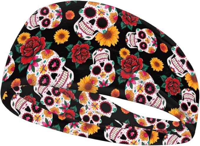 Sweatbands Sport Headbands for Men & Women Wide Sweat Band Yoga Band No-Slip - sugar skull flower crown