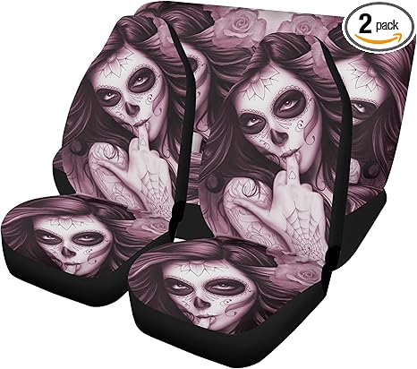 Dia de Los Muertos Sugar Skull Car Seat Covers Glitter Car Mats Mexican Candy Skull Universal Car Seat Cover, Cute Festival Car Mat, Boho Auto Interior Protection (2pcs Front mats) - sugar skull car seat covers set
