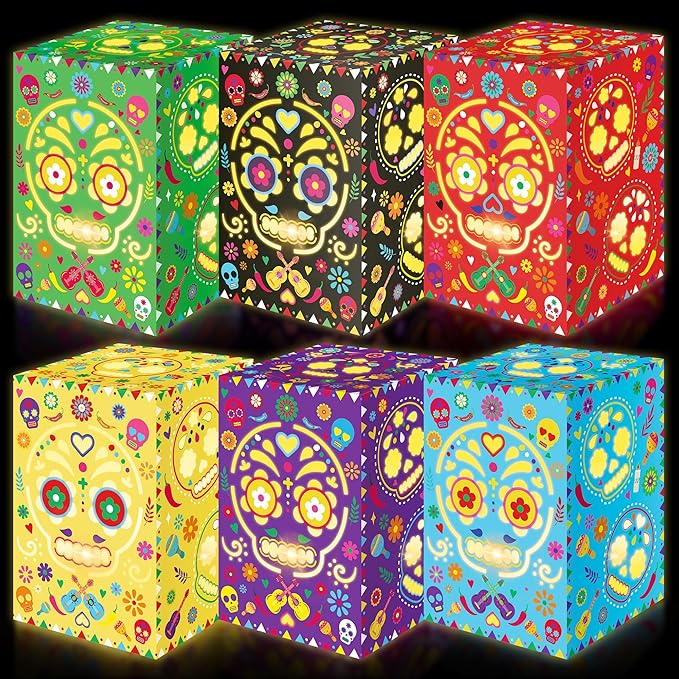 36 PCS Day of The Dead Decorations Sugar Skull Candle Holder Boxes Luminary Bags Dia De Los Muertos Party Supplies 6 Style Decorative Hollowed Paper Boxes Ofrenda Altar Diwali Decor - sugar skull candle holder