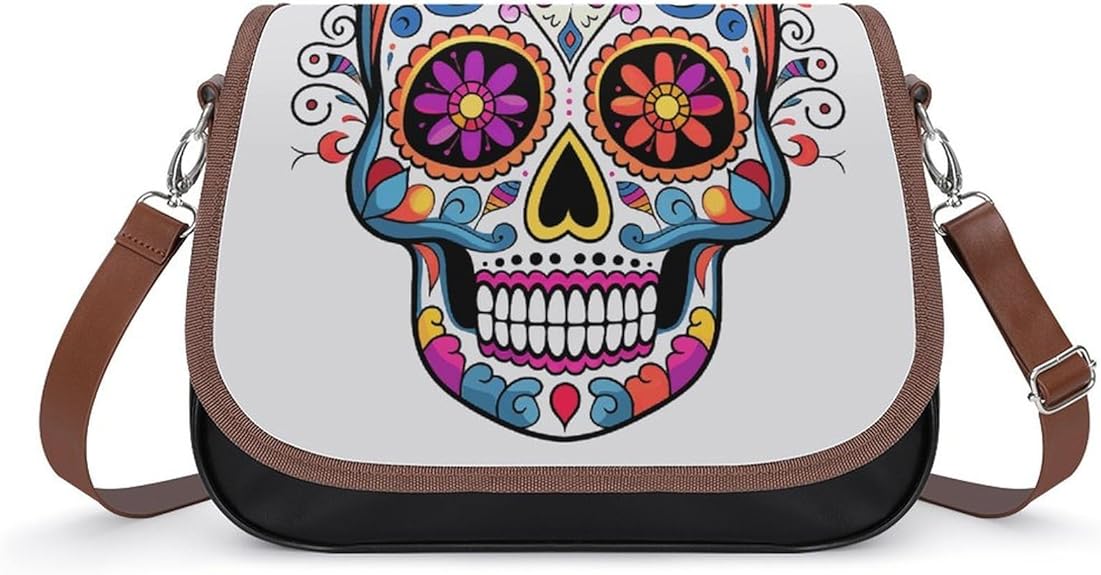Leather Crossbody Bags for Women Sugar Skull Shoulder Bag with Adjustable Strap And Zipper Closure, Clutch Tote Hobo Handbags - sugar skull handbags for sale