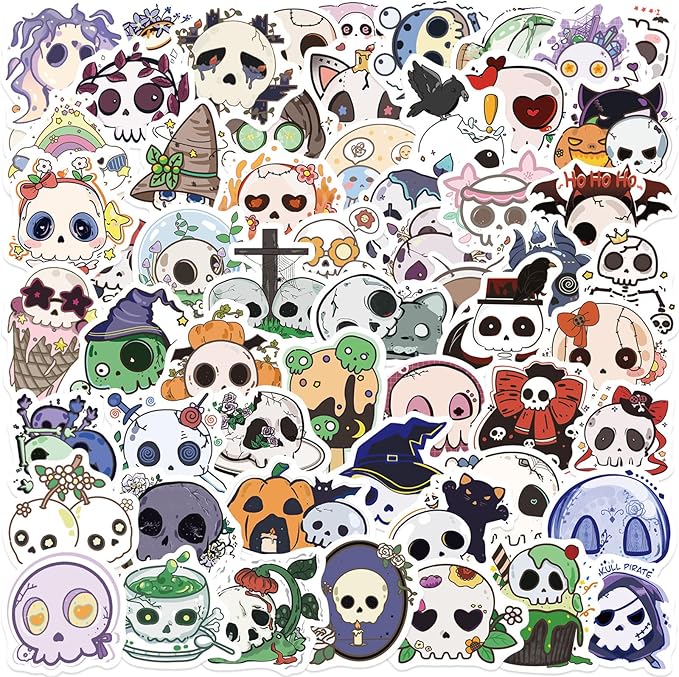50pcs Cute Cartoon Skull Stickers for Kids Teens Halloween Sugar Skull Sticker Vinyl Waterproof Stickers for Skateboard Laptop Luggage Fridge DIY Decal (skul) - sugar skull vinyl sticker