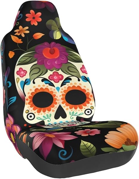 Day of The Dead Car Seat Cover Sugar Skull Flower Elastic Auto Seat Protector Breathable Universal Fit Vehicle Sedan SUV Truck - sugar skull car pet seat cover