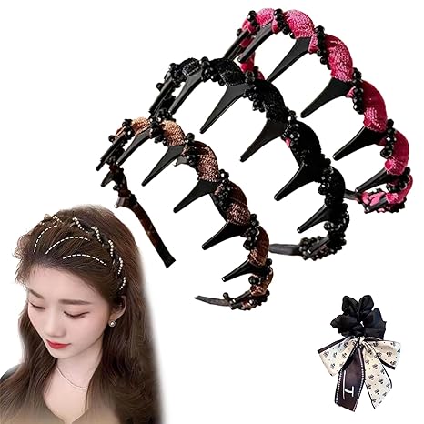 Retro High Skull Pearl Headband, Vintage High Cranium Artificial Hairband, High Skull Headband, 1 Second Fluffy High Cranial Effect, Wedding Party Elegant Pearl Headband with Teeth (3pcs B, 1) - sugar skull flower crown
