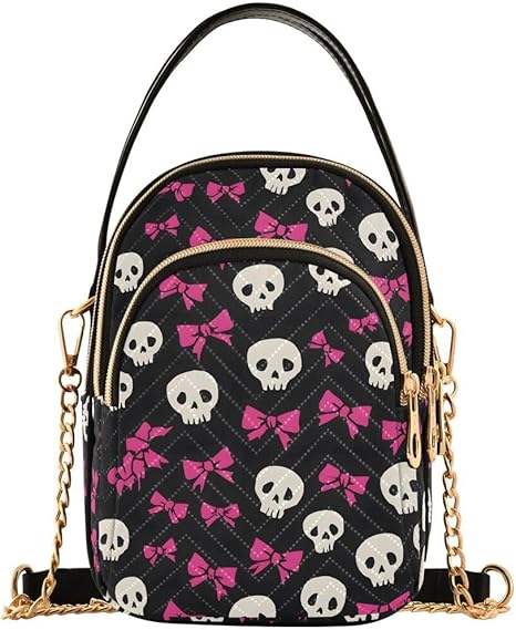 Sugar Skull Bow Black Crossbody Bag Small Shoulder Handbags Leather Purse for Women - sugar skull handbags for sale