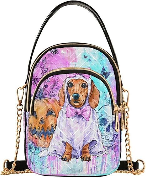 Dachshund Dog Pumpkin Sugar Skull Crossbody Bag Small Shoulder Handbags Leather Purse for Women - sugar skull handbags for sale