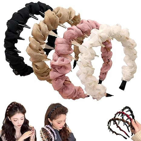 Retro High Skull Pearl Headband, 2025 New Vintage High Cranium Artificial Pearls Hairband, Wedding Party Elegant Braided Pearls Headbands with Teeth (Organza 4pcs) - sugar skull flower crown