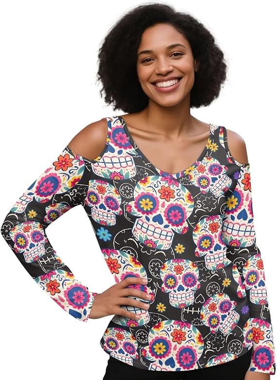 Irisjudy - sugar skull long sleeve shirt mens