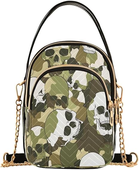 Sugar Skull Camouflage Retro Crossbody Bag Small Shoulder Handbags Leather Purse for Women - sugar skull handbags for sale