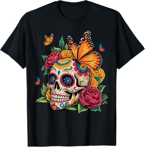 De Los Muertos Day of the Dead Sugar Skull Hallowe - sugar skull t-shirt womens