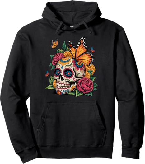 De Los Muertos Day of the Dead Sugar Skull Hallowe - sugar skull hoodie mens