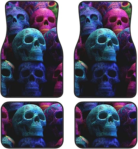 Car Floor Mats 4 Piece Universal Fit Interior Waterproof Automotive Mats Colorful Sugar Skulls Car Mat Non-Slip Cars Mat for SUV Most Vehicles - sugar skull car floor mats
