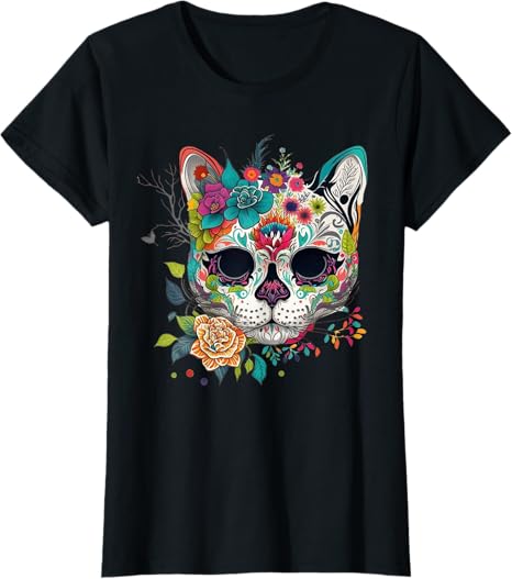 Cat Sugar Skull Shirt Women Halloween Cat Lovers - sugar skull sweatshirt womens