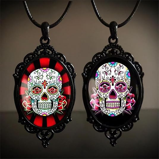 Gothic Dream Necklace, Vintage-Inspired Black Frame Necklace, Victorian Choker Necklaces Mystic - sugar skull wine glass