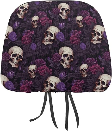 Gothic Rose Sugar Skull 1 Pack Car Headrest Covers Universal Cars Seat Head Rest Protector Auto Accessories for SUV Truck - sugar skull car seat covers set