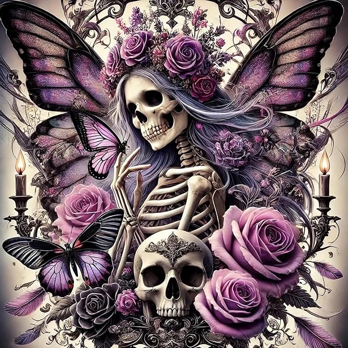 Meothan Diamond Art Kits for Adults, 5D DIY Sugar Skull Flowers Diamond Painting Kits for Beginners, Diamond Dots Gem Arts Crafts Kits for Living Room Bedroom Home Wall Decor Offices14X14 Inch - sugar skull canvas wall art