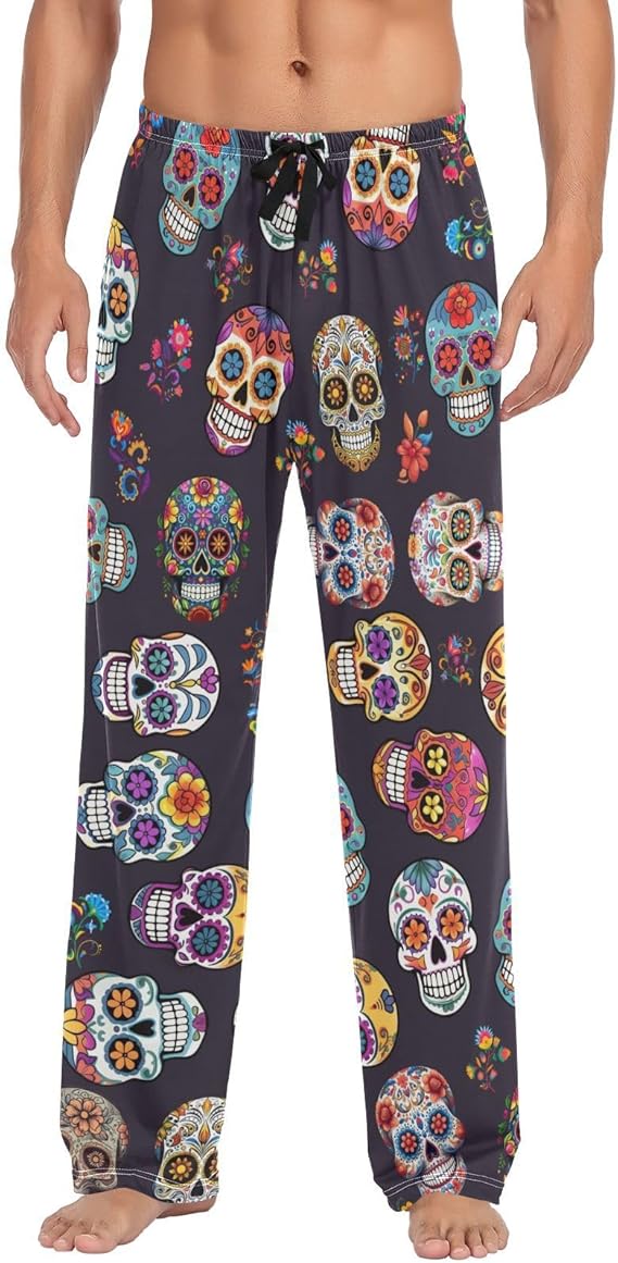 Mens Pajama Pants, Lightweight Soft Lounge Pant with Pockets Sleep Pj Bottoms for Men - sugar skull wallets for women